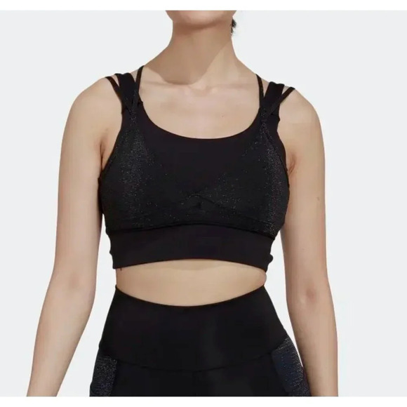 Adidas Black Sparkly Overlay Medium Support Sports Bra 2X - Picture 2 of 10